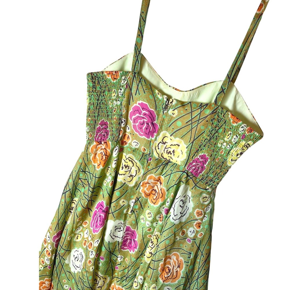 Girls from Savoy Anthropologie Green Floral Silk Fit and Flare Dress Size 8 - Picture 6 of 8